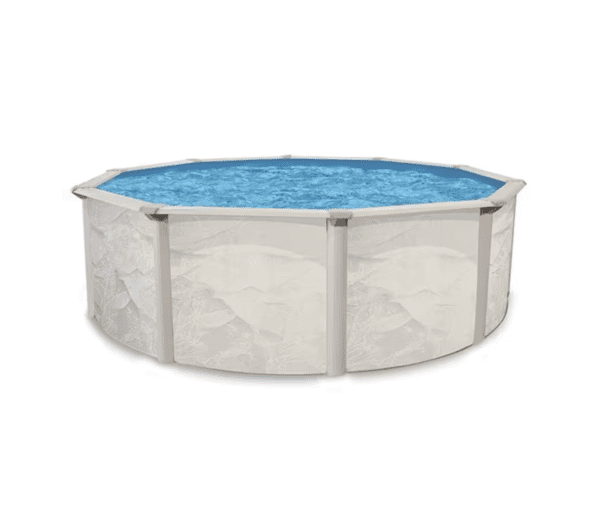 Round above-ground swimming pool with a blue interior and patterned white exterior, isolated on a white background, styled in an Argentina 52" Pool and Liner Only theme.